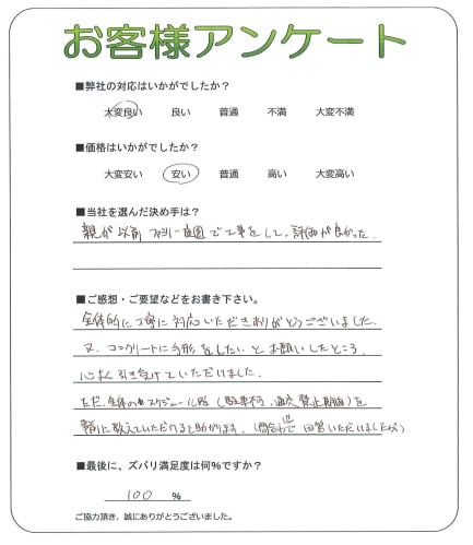 手書きアンケート