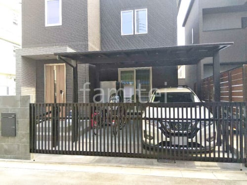 2台ワイド 跳ね上げ門扉ゲート LIXIL オーバードアS4型 カーポート2台(ワイド) ツイン YKKAP エフルージュ FIRST フラット屋根