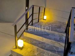 玄関アプローチ階段 床石貼り 東洋石創 グリジオクォーツ