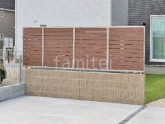 ブロック塀 (化粧ブロック) ユニソン シャモティ アルミ形材 フェンス LIXIL 木製調AB YS3-K型 横スリット3 片面 目隠し 木調・ラティス