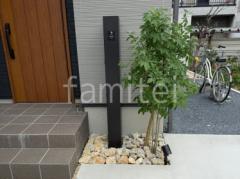 宅配ボックス門柱 (機能門柱 ) LIXIL FT 宅配ボックス付き ロックガーデン 割栗石敷き 植栽 シンボルツリー 落葉樹 アオダモ