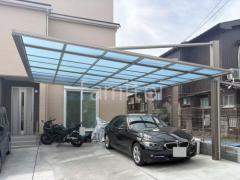 カーポート2台(ワイド) ツイン 三協アルミ ダブルフェース 側面支持 フラット屋根 後ろ柱