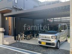 駐車場ガレージ床 土間コンクリート 伸縮目地 一部石張り 乱形石 石英岩