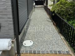 犬走り 防犯砂利敷き バラス砕石 防草シート加工 見切り ピンコロ石